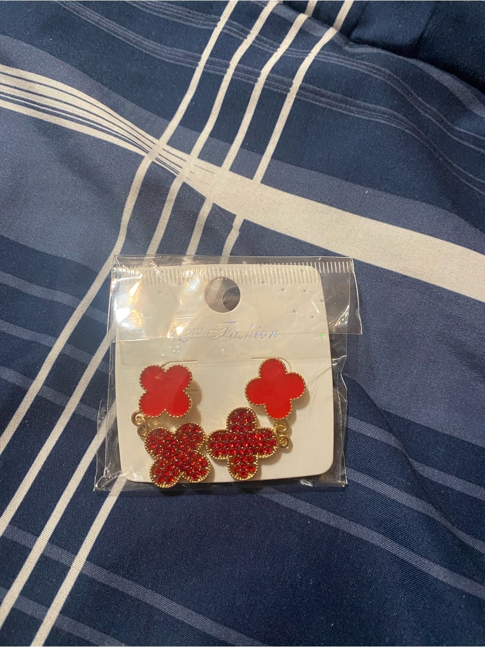 Red Clover Drop Earrings with Gold Trim